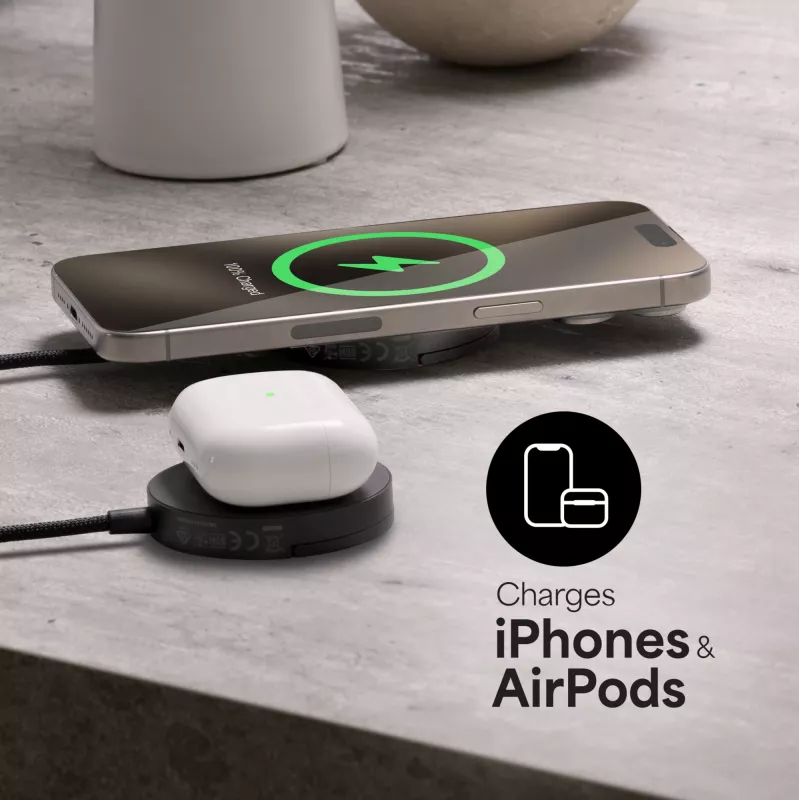 mophie Caricatore magnetico Qi2 smartphone nero USB ricarica wireless ricarica rapida per interni