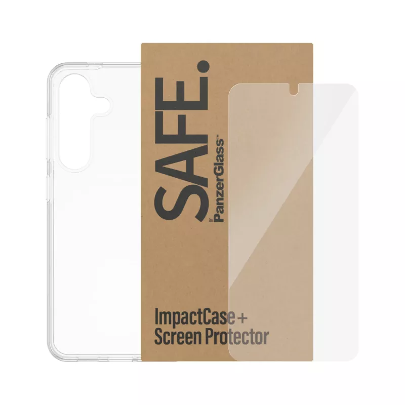 protezione schermo bundle 2-in-1 PanzerGlass SAFE. per Samsung Galaxy S24 — vetro temperato + retro TPU, trasparente, 50 pezzi