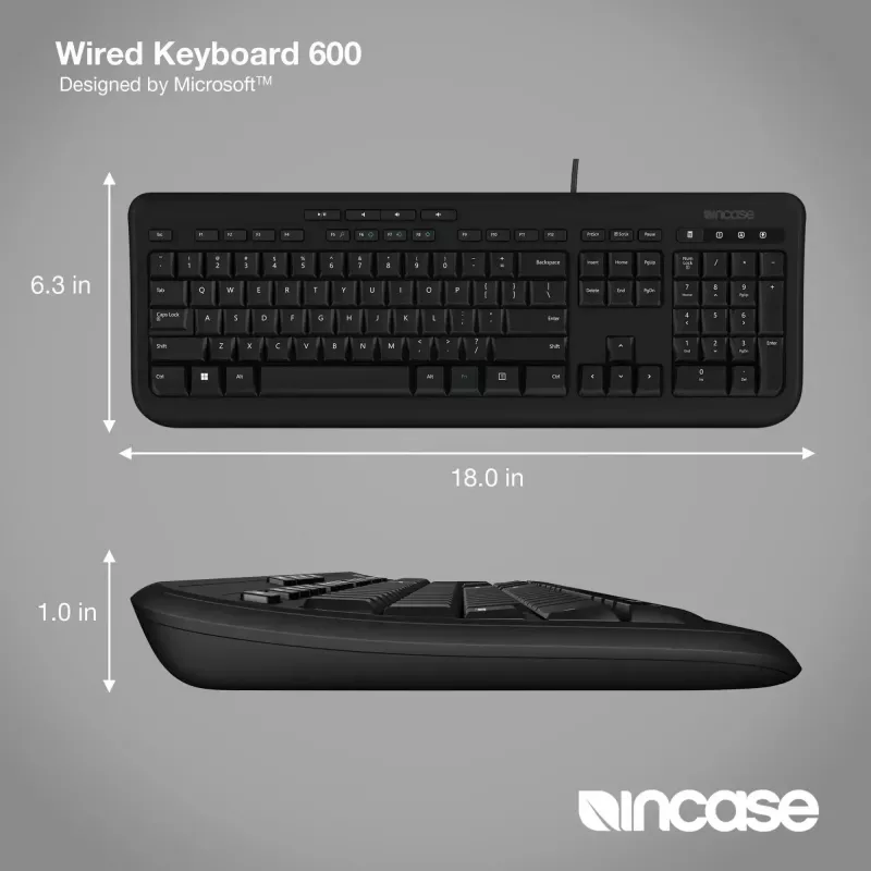 Tastiera cablata full-size Incase Designed by Microsoft Wired 600 — USB, QWERTY, inglese UK, nero