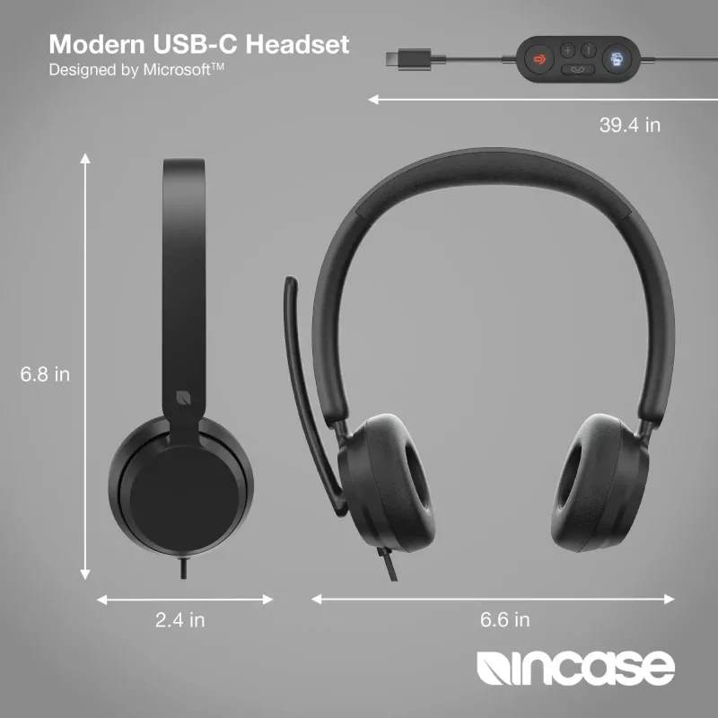Incase Designed by Microsoft Modern USB-C Headset cuffia cablata con archetto ufficio/call center USB Type-C nero