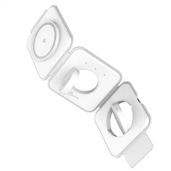 j5create Qi2 3-in-1 Magnetic Travel Wireless Charging Station per interni USB ricarica rapida bianco