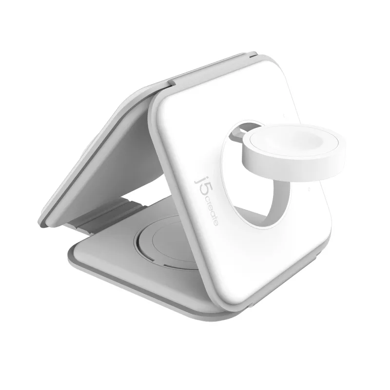 j5create Qi2 3-in-1 Magnetic Travel Wireless Charging Station per interni USB ricarica rapida bianco
