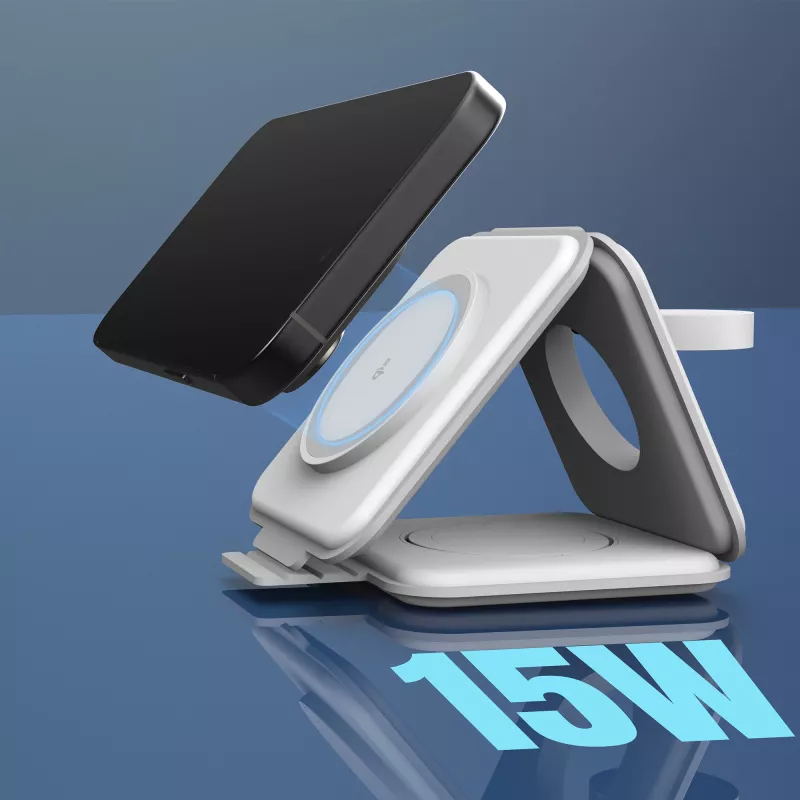 j5create Qi2 3-in-1 Magnetic Travel Wireless Charging Station per interni USB ricarica rapida bianco