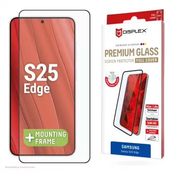Displex Pellicola protettiva Premium (Full Cover, 10H) per Samsung Galaxy S25 Edge, cornice di montaggio Eco, Full Cover