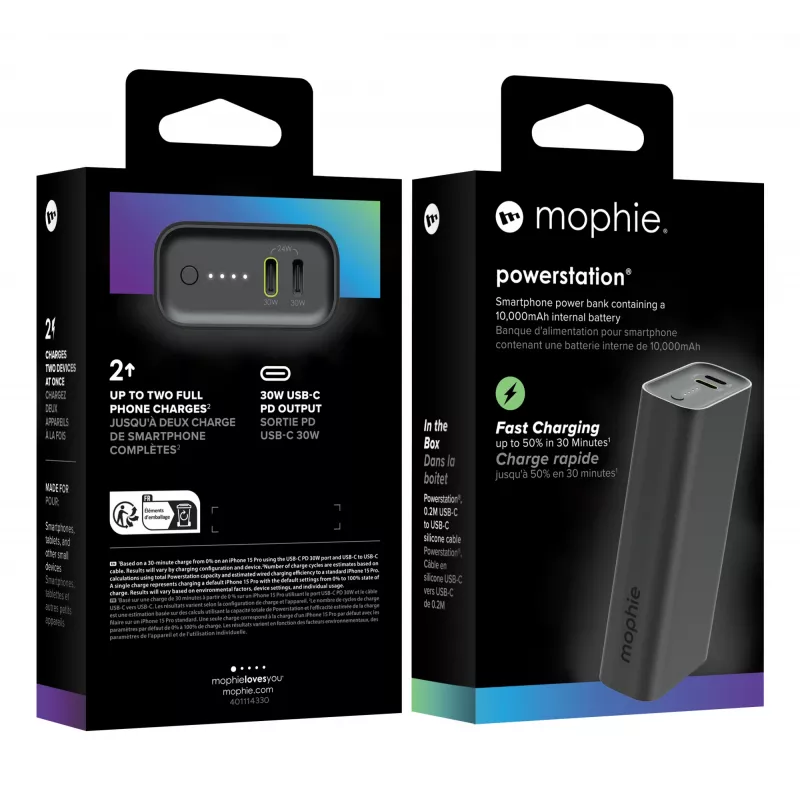 Powerbank mophie Powerstation 10000 mAh nero 2 USB Type-C