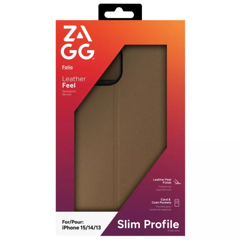 ZAGG 702314850 Folio custodia a libro per Apple iPhone 16e/15/14/13, similpelle, marrone