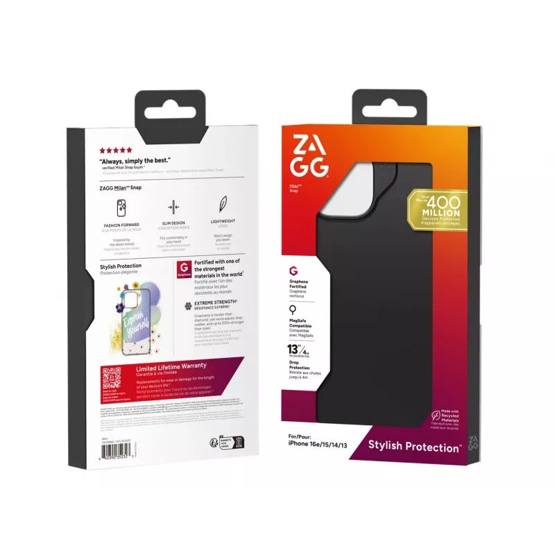 Custodia ZAGG Milan Snap iPhone 17e/16e/15/14/13 nero