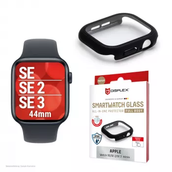 Protezione per display PanzerGlass Displex 10H per Apple Watch SE3/SE2/SE (44mm) – full body, IP68, a clip, nero opaco