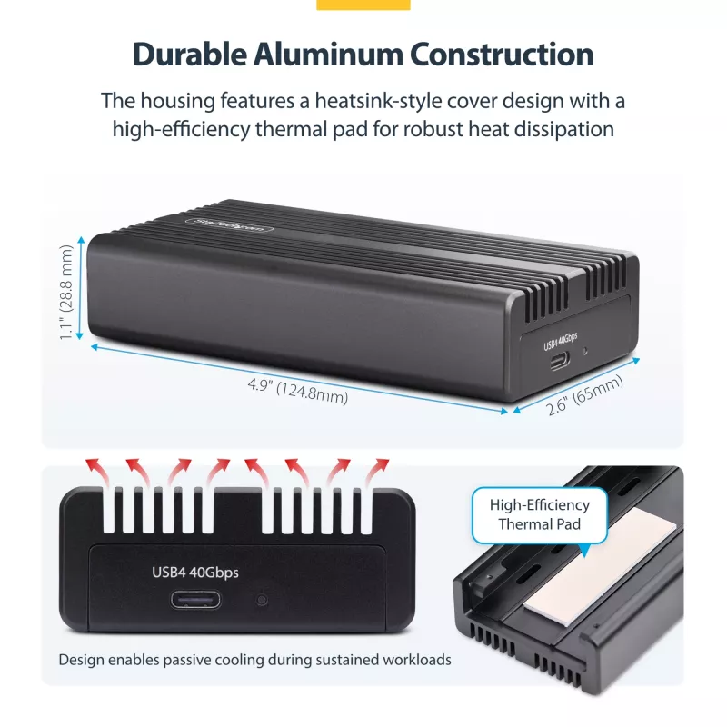 Case USB4 M.2 NVMe StarTech.com, 40 Gbit/s, case esterno USB-C/Thunderbolt per SSD NVMe, case con dissipatore in alluminio, B+M/M-Key