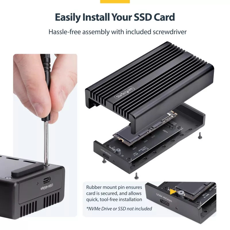 Case USB4 M.2 NVMe StarTech.com, 40 Gbit/s, case esterno USB-C/Thunderbolt per SSD NVMe, case con dissipatore in alluminio, B+M/M-Key