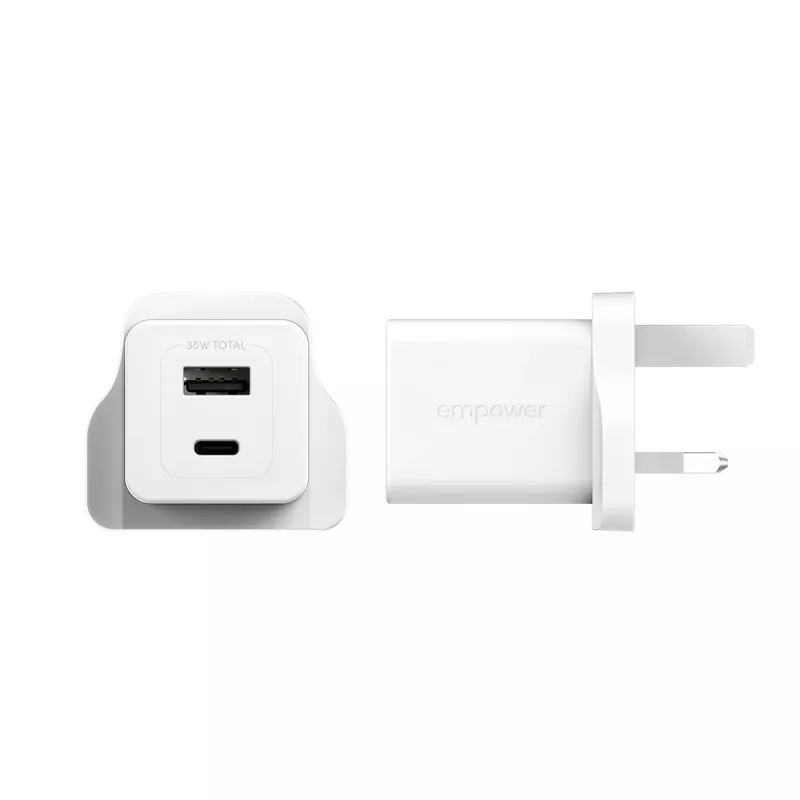 Caricabatterie PanzerGlass empower™ by ® Turbo 35W incl. USB-C + USB-A | spina UK | bianco argento