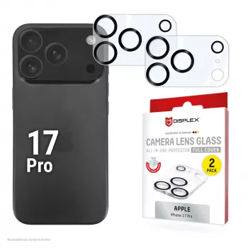 Displex Full Cover vetro lenti fotocamera iPhone 17 Pro, 10H, protezione completa fotocamera, Quick Mount, confezione da 2