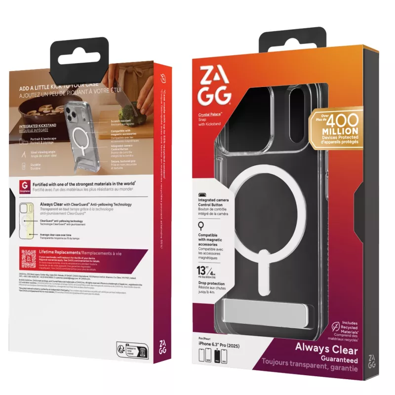 Custodia ZAGG Crystal Palace Snap Kickstand per Apple iPhone 17 Pro trasparente
