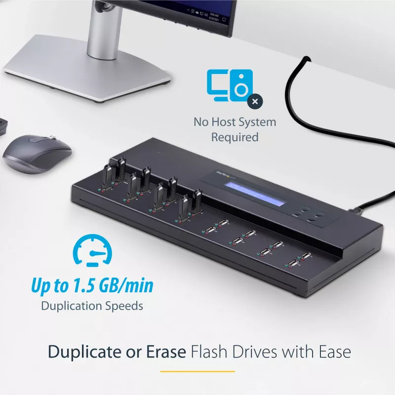StarTech.com Duplicatore e cancellatore autonomo di chiavette USB 1 a 15, copiatore multiplo di unità flash USB, copia di sistema, file e intera unità a 1,5 GB/min, cancellazione singola e a 3 passaggi, display LCD – TAA