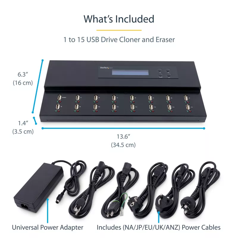 StarTech.com Duplicatore e cancellatore autonomo di chiavette USB 1 a 15, copiatore multiplo di unità flash USB, copia di sistema, file e intera unità a 1,5 GB/min, cancellazione singola e a 3 passaggi, display LCD – TAA