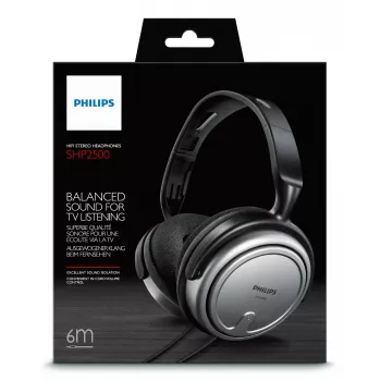 Philips Indoor Corded TV Headphone SHP2500/10, con filo, 15 - 22000 Hz, musica, 909 g, cuffie, nero, argento