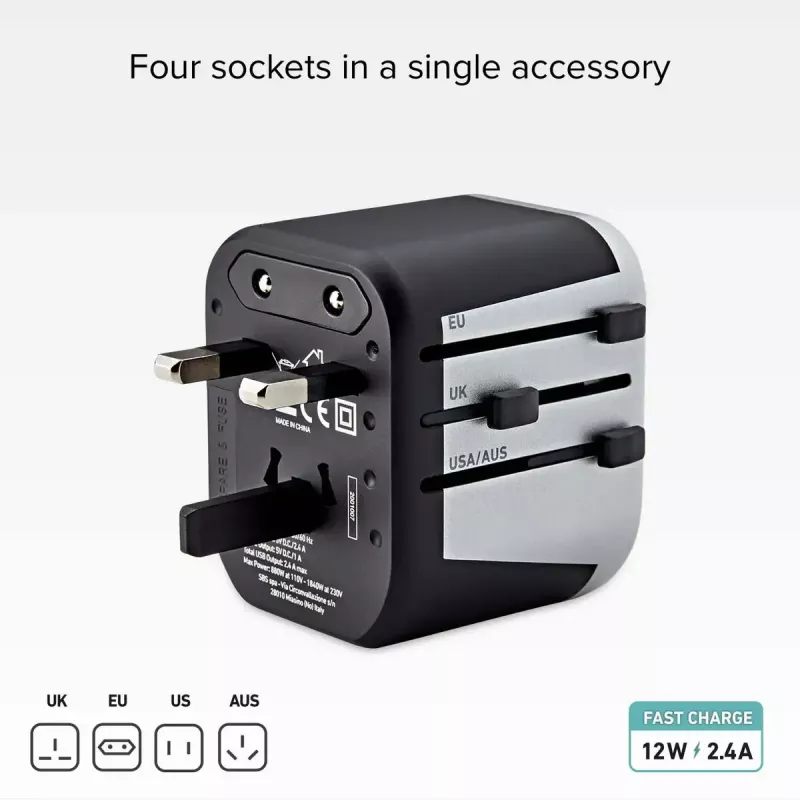 Alimentatore per dispositivi mobili SBS Mobile TEADAPT2USBUNI — nero/argento, adattatore USB