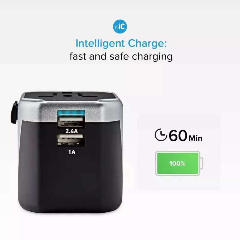 Alimentatore per dispositivi mobili SBS Mobile TEADAPT2USBUNI — nero/argento, adattatore USB