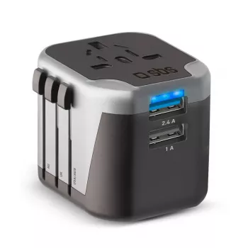 Alimentatore per dispositivi mobili SBS Mobile TEADAPT2USBUNI — nero/argento, adattatore USB