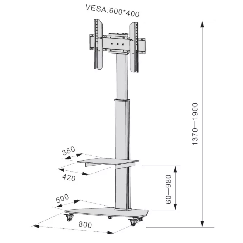 Techly supporto a pavimento con carrello TV LCD/LED/Plasma 37-70 pollici bianco