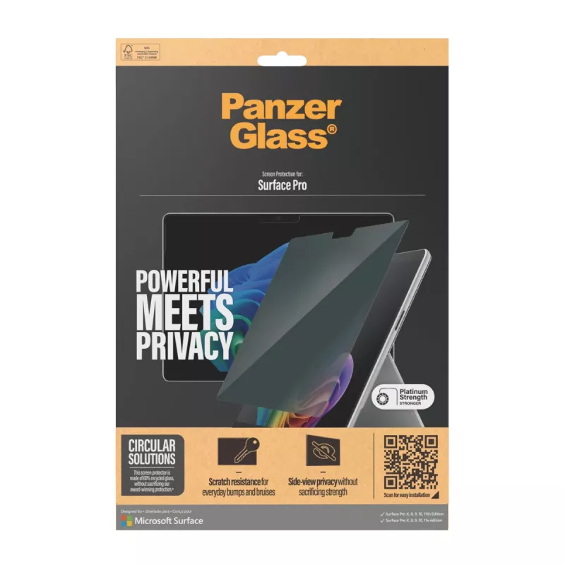 PanzerGlass ® pellicola protettiva per display privacy Microsoft Surface Pro X | Pro 8 | Pro 9 | Pro 10 | Pro 11th Edition | Ultra-Wide Fit