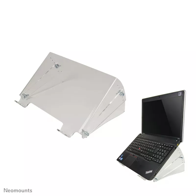 Neomounts NSNOTEBOOK300 supporto per notebook, 10–22 pollici (25,4–55,9 cm), acrilico, inclinazione 20–40°, 4 posizioni di altezza, max 15 kg, trasparente
