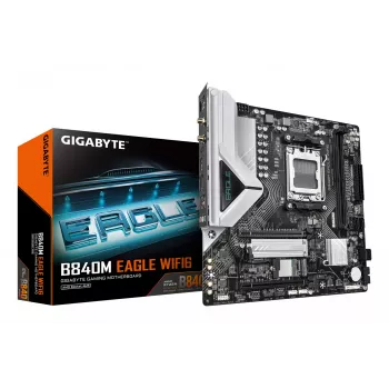 Scheda madre GIGABYTE B840M EAGLE WIFI6 - CPU AMD Ryzen 9000, VRM 5+2+2 fasi, fino a 7600 MHz DDR5 (O.C.), 1x PCIe 4.0 + 1x PCIe 3.0 M.2, Wi-Fi 6, LAN 2,5 GbE, USB 3.2 Gen 1