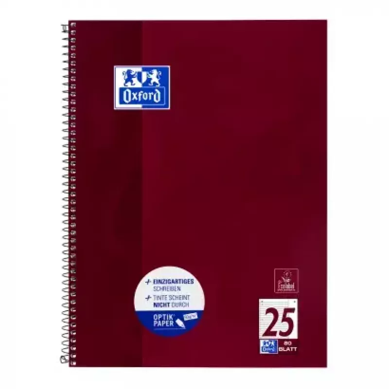 Quaderno Oxford 100050355 A4 80 fogli bordeaux
