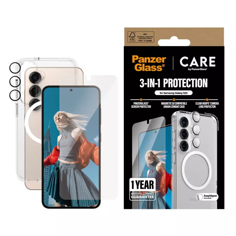 PanzerGlass ® | CARE by ® Flagship bundle 3-in-1 Samsung Galaxy S25
