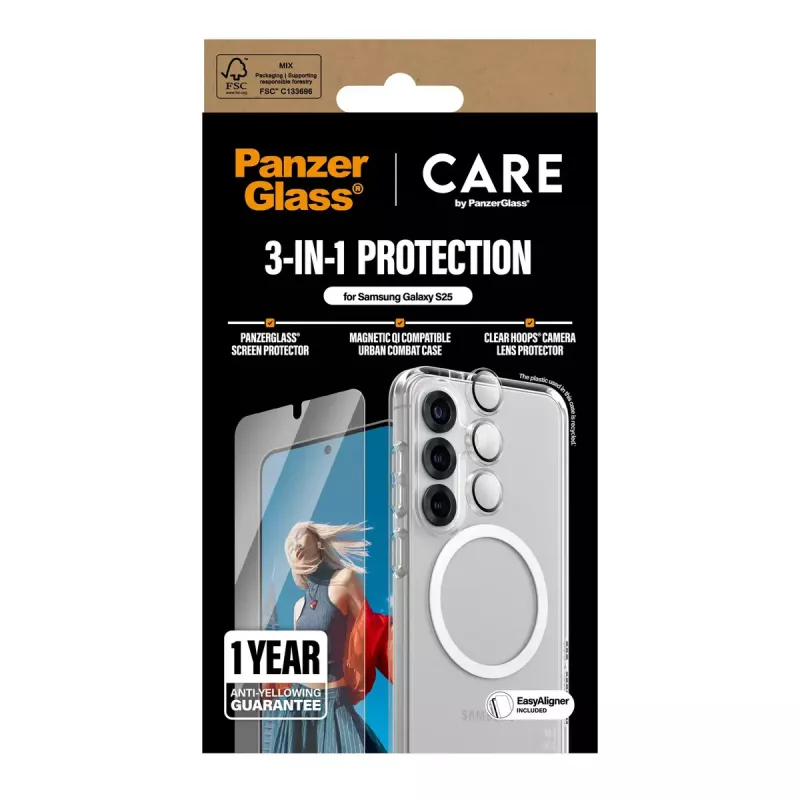 PanzerGlass ® | CARE by ® Flagship bundle 3-in-1 Samsung Galaxy S25