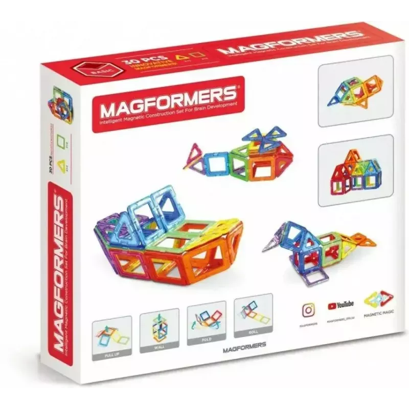 Magformers Magnetic Blocks Basic set da 30 pz. di MAGFORMERS — giocattolo magnetico da costruzione da 30 pezzi