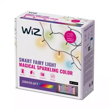 WiZ Fairy Light 20M, catena luminosa intelligente, Wi-Fi/Bluetooth, nero, Wi-Fi 4 (802.11n), 802.11b, 802.11g, LED, plastica