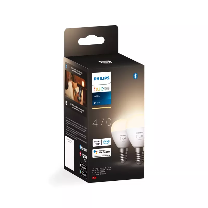 Philips Hue White E14 Luster lampadina LED, P45, 5,7 W, 470 lm (2 pz.)
