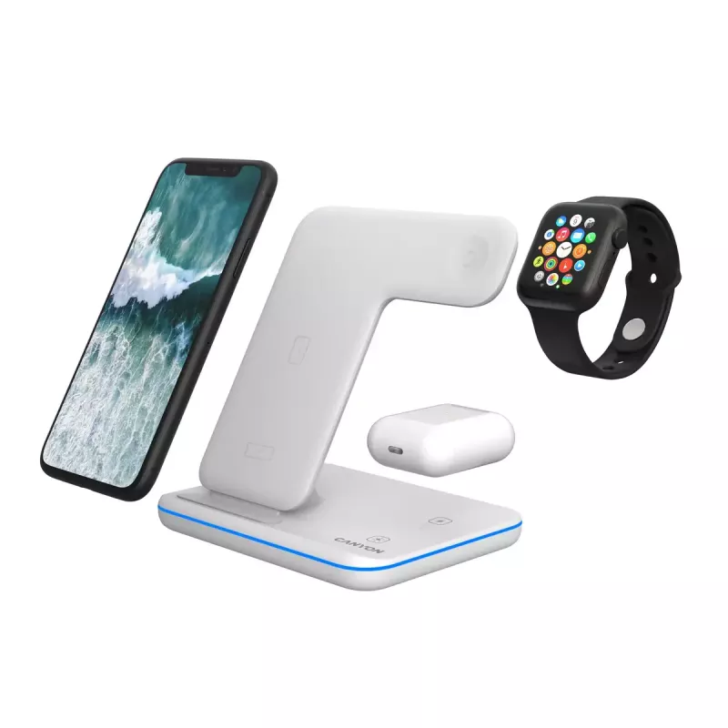 CANYON WS-303 supporto di ricarica wireless Qi 3 in 1, 15 W, bianco (CNS-WCS303W)