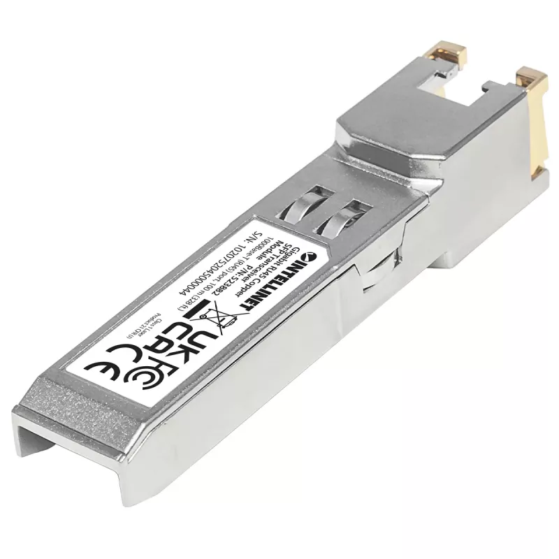 Intellinet Modulo ricetrasmettitore ottico, Gigabit RJ45 rame SFP, porta 1000Base-T (RJ45), 100 m, conforme MSA, compatibile Cisco GLC-T, Ethernet, fibra ottica, tre anni di garanzia