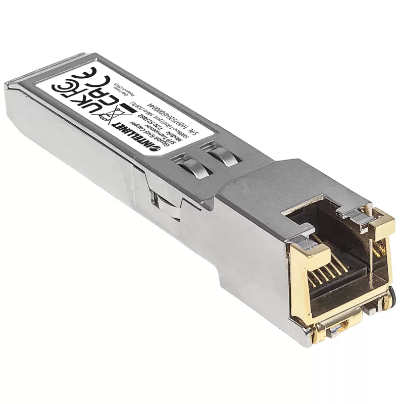 Intellinet Modulo ricetrasmettitore ottico, Gigabit RJ45 rame SFP, porta 1000Base-T (RJ45), 100 m, conforme MSA, compatibile Cisco GLC-T, Ethernet, fibra ottica, tre anni di garanzia