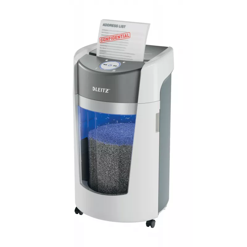 Distruggidocumenti a taglio micro Leitz IQ OptiMax Office livello di sicurezza P5 35L - bianco