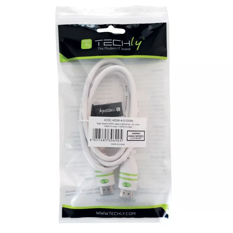 Cavo HDMI Techly 5m High Speed con Ethernet A/A M/M bianco ICOC HDMI-4-050WH