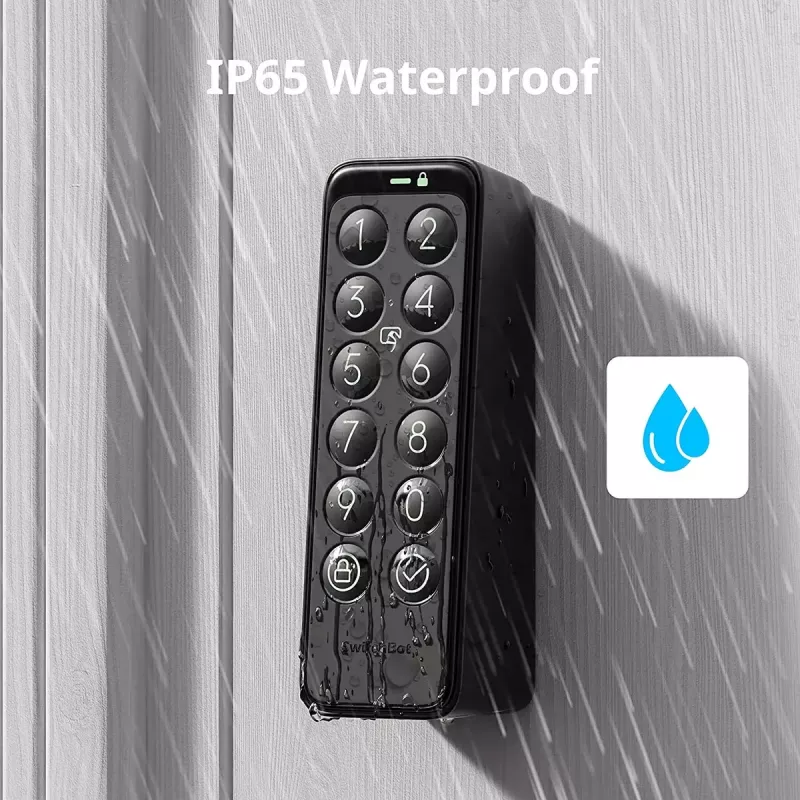 Serratura smart per porta SwitchBot Keypad Touch — accesso con codice e impronta digitale, nero, batterie CR123A, wireless, 38×36×112 mm