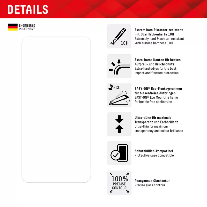 Pellicola protettiva per display Displex (10H) per Samsung Galaxy S22+/S23+, cornice di montaggio Eco, antigraffio