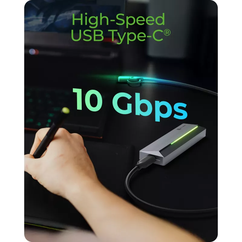 Case per SSD M.2 SATA/NVMe ICY BOX con USB 3.2 Gen 2 Type-C e illuminazione RGB