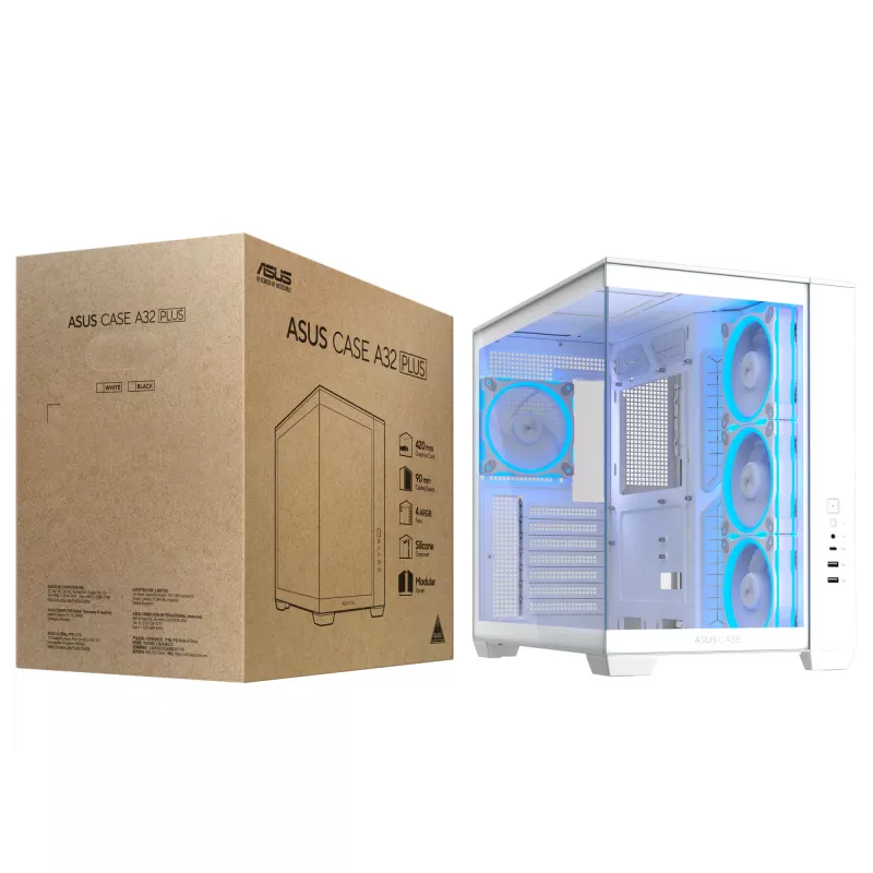 ASUS A32 PLUS TG ARGB case per computer, bianco, vetro temperato