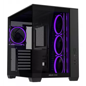 Case PC ASUS A32 PLUS ATX, nero — vetro temperato, ventole RGB, USB-C, supporta ATX/Micro-ATX/Mini-ITX