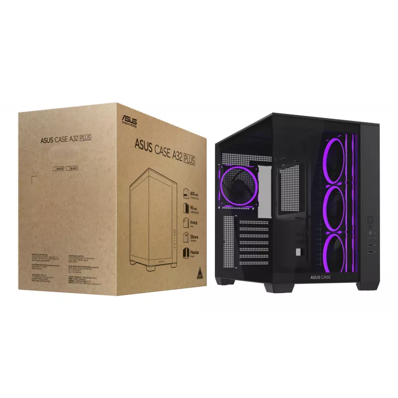 Case PC ASUS A32 PLUS TG ARGB, nero, ATX/micro ATX/Mini-ITX