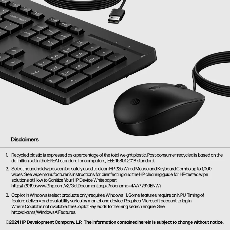 Mouse HP 225 mouse e tastiera con filo Combo G2 USB