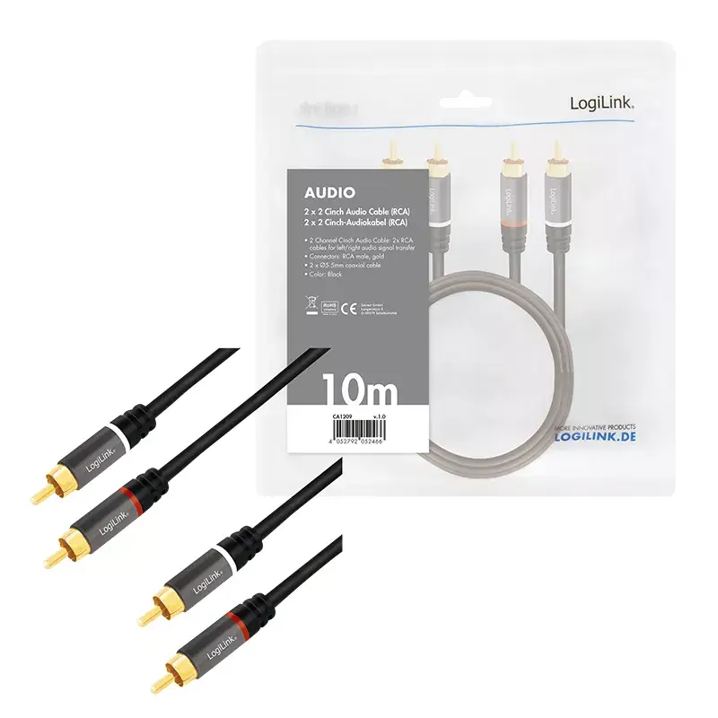 Cavo audio LogiLink CA1209 10m 2xRCA nero