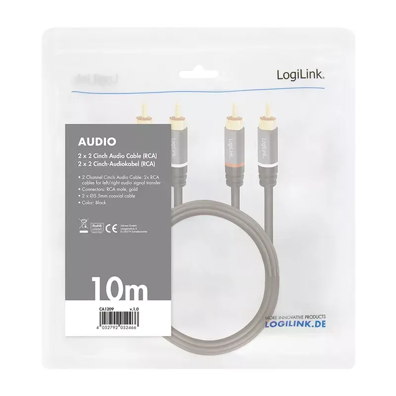 Cavo audio LogiLink CA1209 10m 2xRCA nero