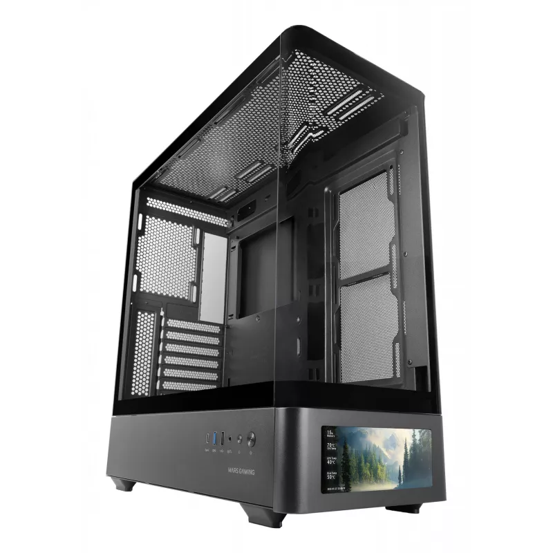 Case per PC TACENS Mars Gaming MCLCDPRO Midi Tower – nero, display IPS 7,2 pollici, alimentatore in basso, supporto ATX/Micro‑ATX/Mini‑ITX