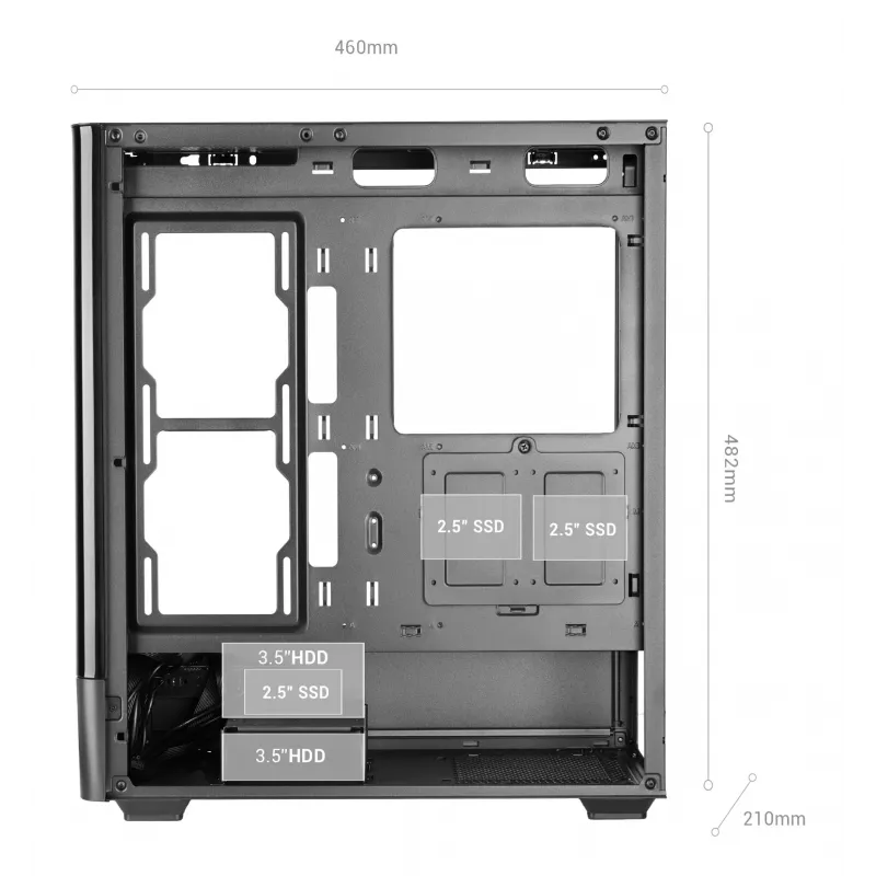 Case per PC TACENS Mars Gaming MCLCDPRO Midi Tower – nero, display IPS 7,2 pollici, alimentatore in basso, supporto ATX/Micro‑ATX/Mini‑ITX