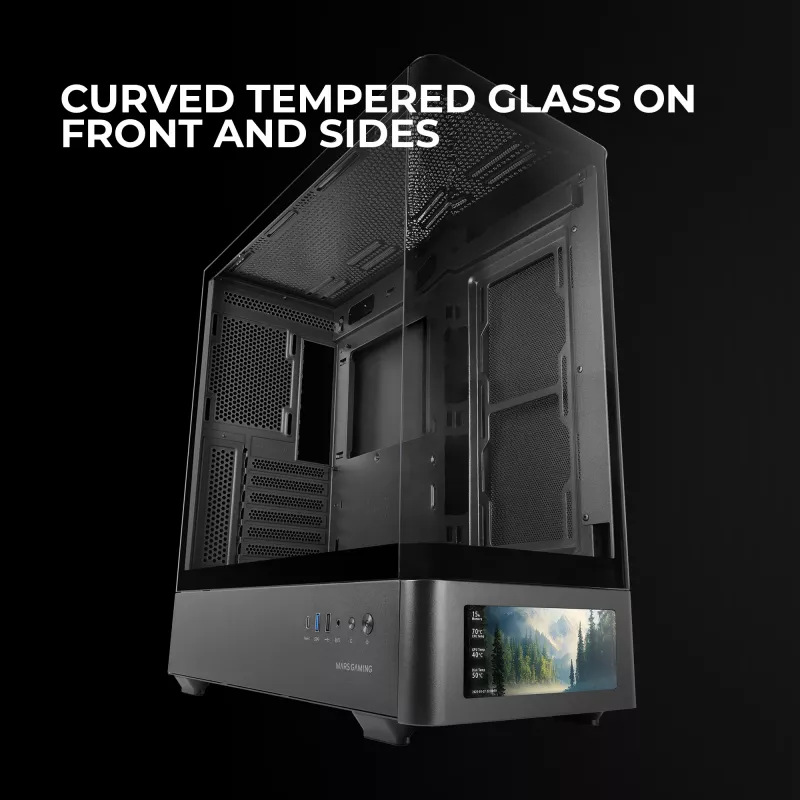 Case per PC TACENS Mars Gaming MCLCDPRO Midi Tower – nero, display IPS 7,2 pollici, alimentatore in basso, supporto ATX/Micro‑ATX/Mini‑ITX